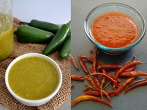 salsa roja y salsa verde para carnitas